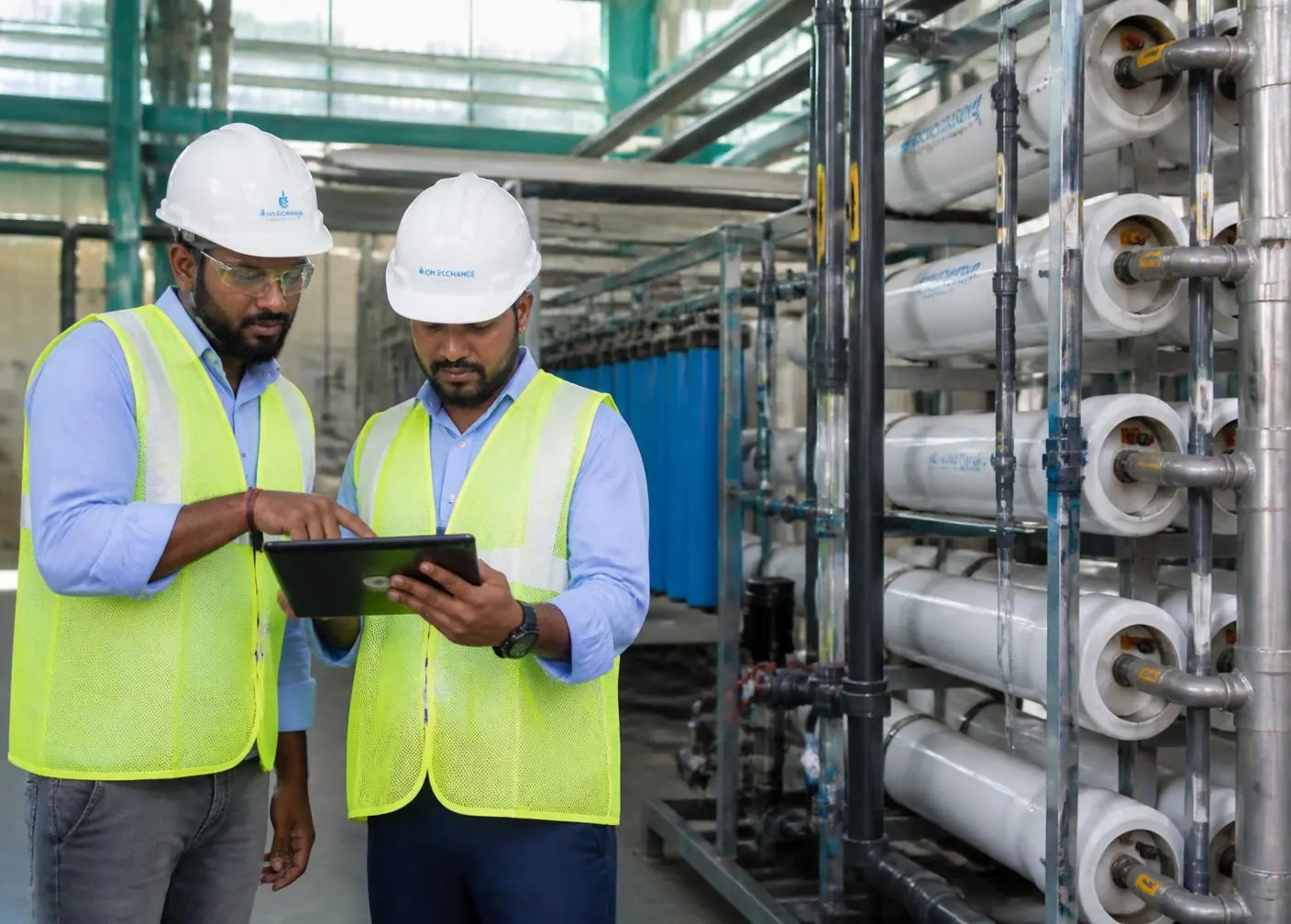Exo-Green engineers reviewing plant data on site